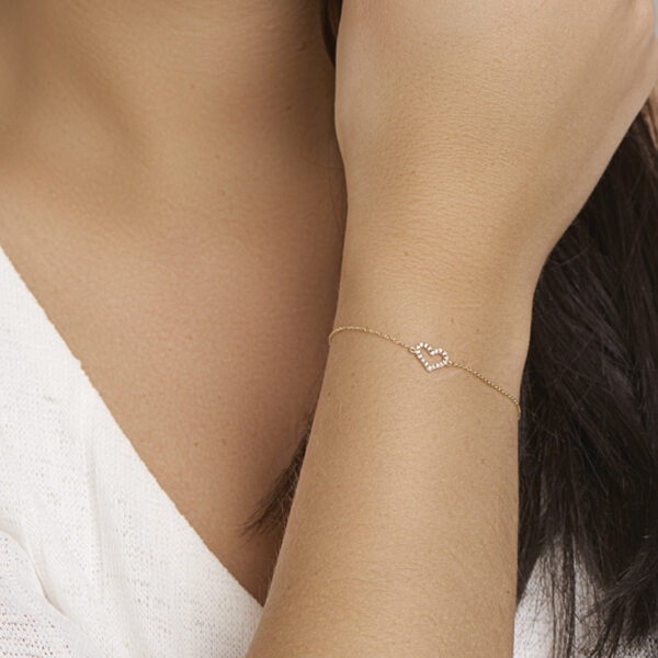 armband hart zirkonia 16,5 - 18,5 cm 14K geelgoud - Afbeelding 2