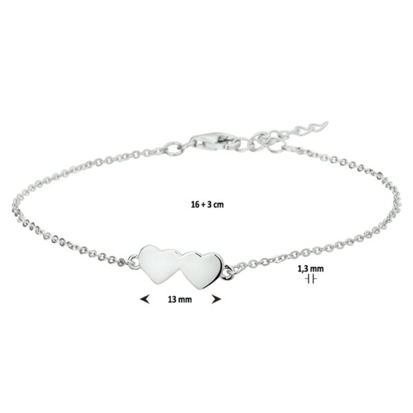 armband harten 1,3 mm 16 + 3 cm zilver gerhodineerd - Afbeelding 2