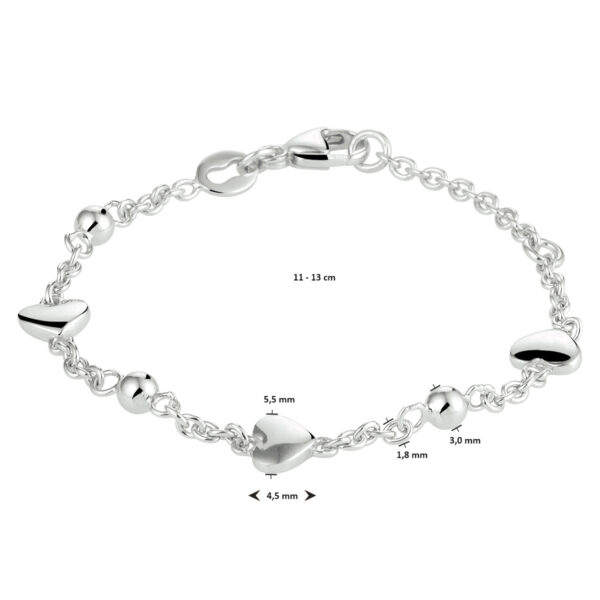 armband hartjes 11 - 13 cm zilver gerhodineerd - Afbeelding 2