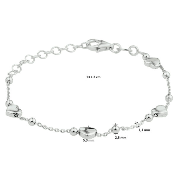 armband hartjes 13 + 3 cm zilver gerhodineerd - Afbeelding 2