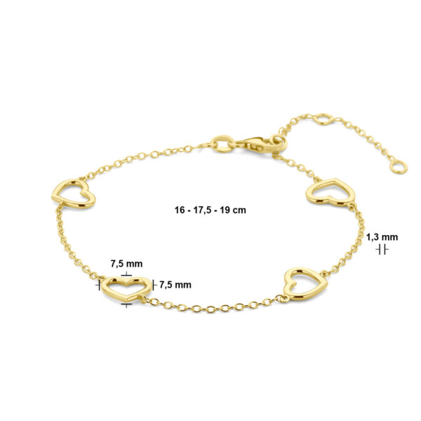 armband hartjes 16 - 17,5 - 19 cm 14K geelgoud - Afbeelding 3