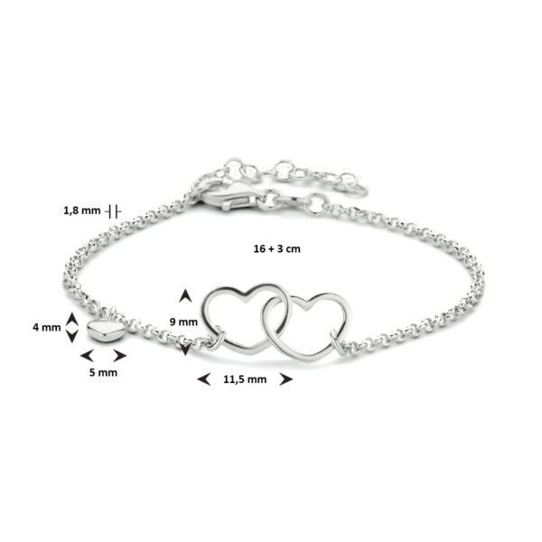 armband hartjes 16 + 3 cm zilver gerhodineerd - Afbeelding 3