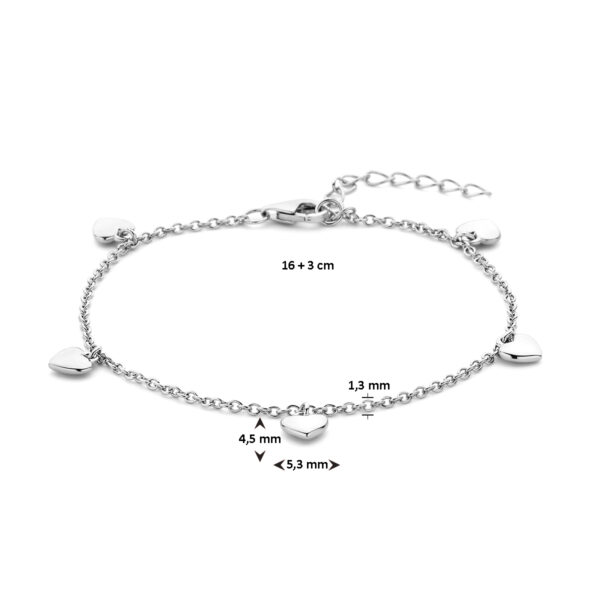armband hartjes 16 + 3 cm zilver gerhodineerd - Afbeelding 4