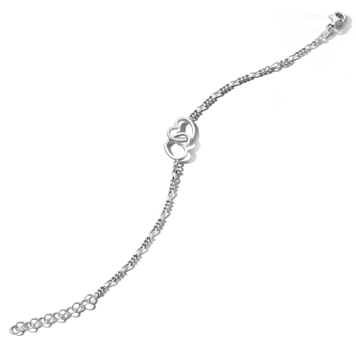 armband hartjes 16 + 3 cm zilver gerhodineerd