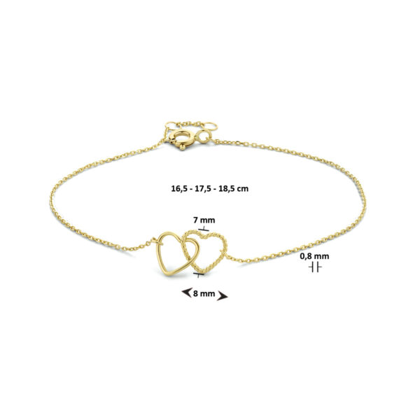 armband hartjes 16,5 - 17,5 - 18,5 cm 14K geelgoud - Afbeelding 3