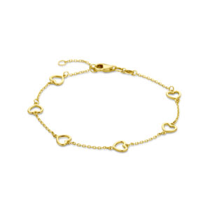 armband hartjes  17 - 19 cm 14K geelgoud