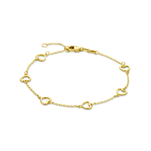 armband hartjes  17 - 19 cm 14K geelgoud