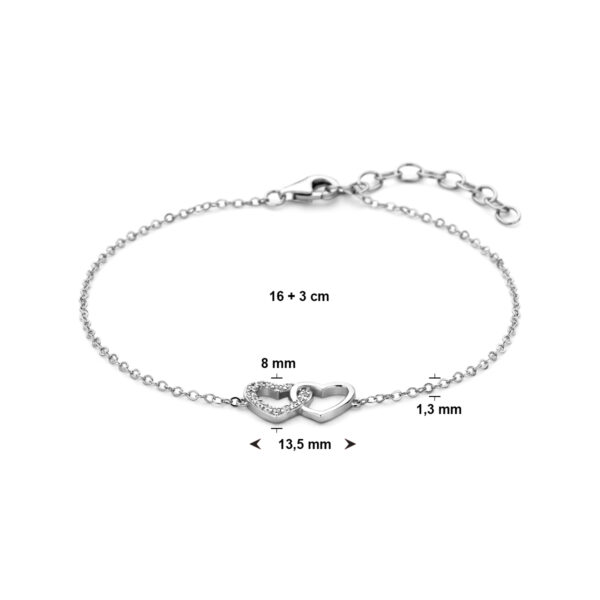armband hartjes en zirkonia 16 + 3 cm zilver gerhodineerd - Afbeelding 3