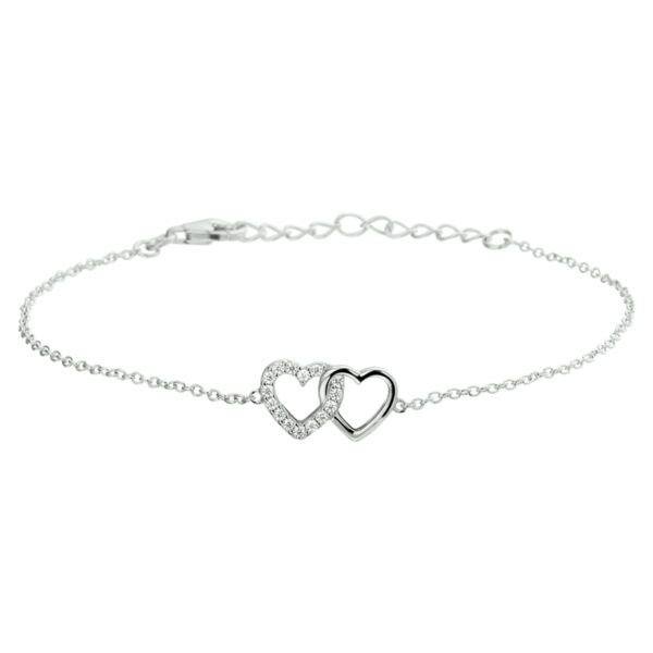 armband hartjes en zirkonia 16 + 3 cm zilver gerhodineerd