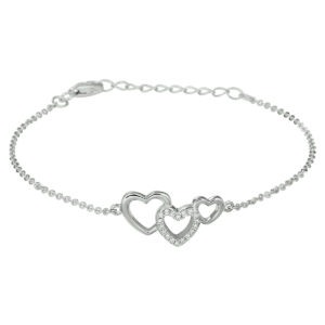 armband hartjes en zirkonia 16 + 3 cm zilver gerhodineerd