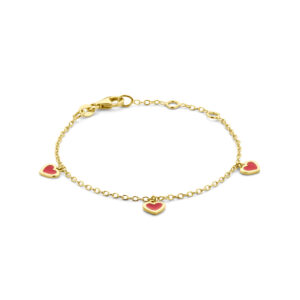 armband hartjes rood emaille 11 - 12 cm 14K geelgoud