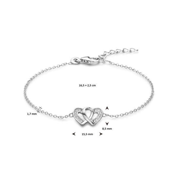 armband hartjes zirkonia 16,5 + 2,5 cm zilver gerhodineerd - Afbeelding 3