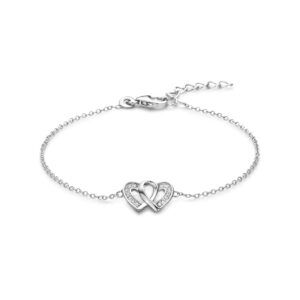 armband hartjes zirkonia 16,5 + 2,5 cm zilver gerhodineerd