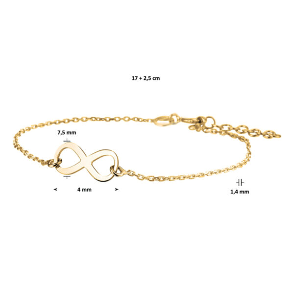 armband infinity 17 + 2,5 cm 3 micron zilver verguld (geel) - Afbeelding 2