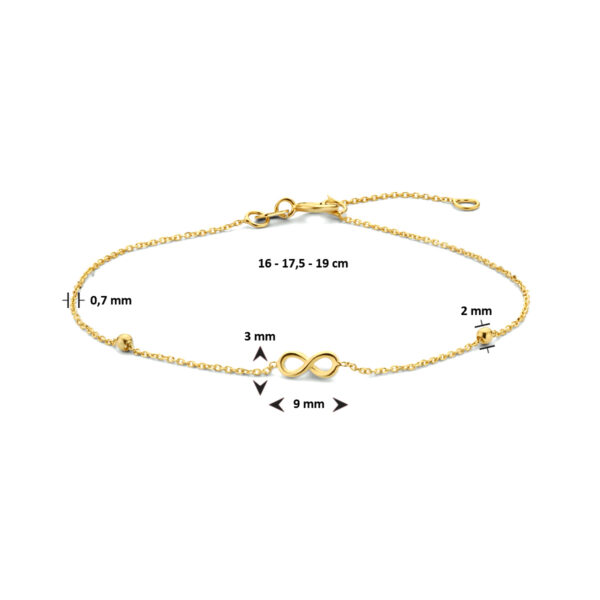 armband infinity en bolletjes 16 - 17,5 - 19 cm 14K geelgoud - Afbeelding 3