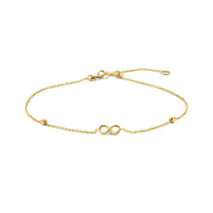 armband infinity en bolletjes 16 - 17,5 - 19 cm 14K geelgoud