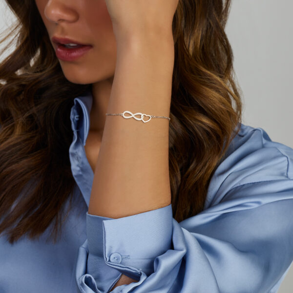 armband infinity en hart 16 + 3 cm zilver gerhodineerd - Afbeelding 2