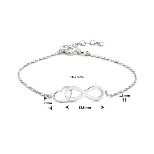 armband infinity en hart 16 + 3 cm zilver gerhodineerd - Afbeelding 3