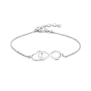 armband infinity en hart 16 + 3 cm zilver gerhodineerd