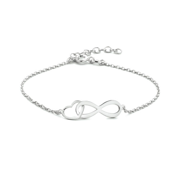 armband infinity en hart 16 + 3 cm zilver gerhodineerd