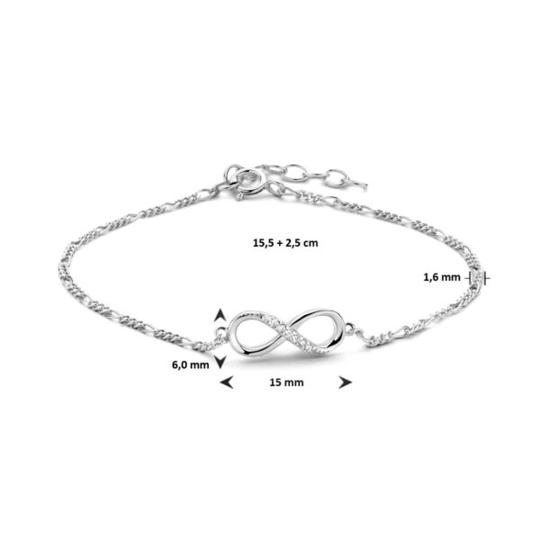 armband infinity zirkonia 15,5 + 2,5 cm zilver gerhodineerd - Afbeelding 3