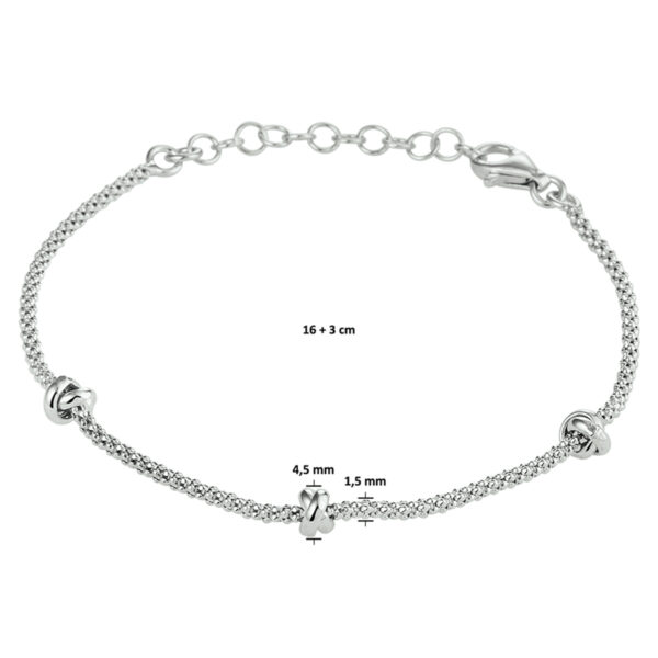 armband knopen 4,5 mm 16 + 3 cm zilver gerhodineerd - Afbeelding 3