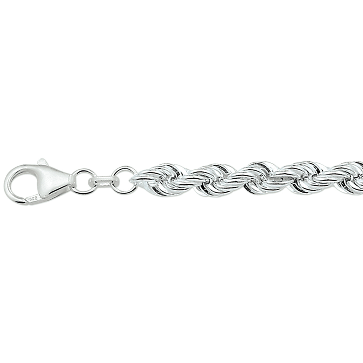 armband koord massief 5,5 mm 19 cm zilver gerhodineerd