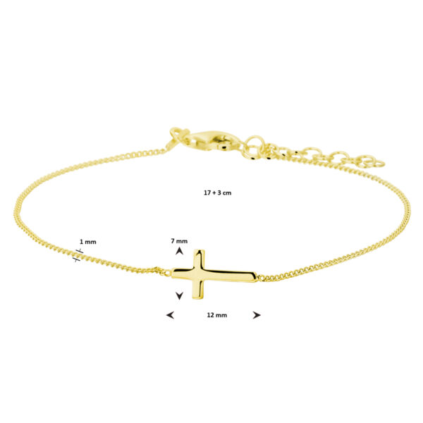 armband kruis 17 + 3 cm 3 micron zilver verguld (geel) - Afbeelding 2