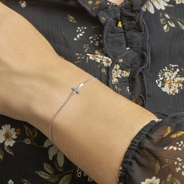 armband kruis 17 + 3 cm zilver gerhodineerd - Afbeelding 2