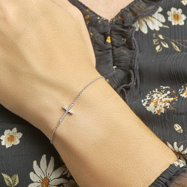 armband kruis zirkonia 15,5 + 2,5 cm zilver gerhodineerd - Afbeelding 2