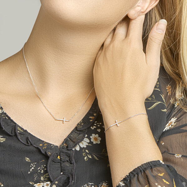 armband kruis zirkonia 15,5 + 2,5 cm zilver gerhodineerd - Afbeelding 3