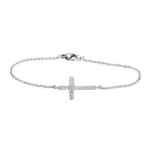 armband kruis zirkonia 15,5 + 2,5 cm zilver gerhodineerd