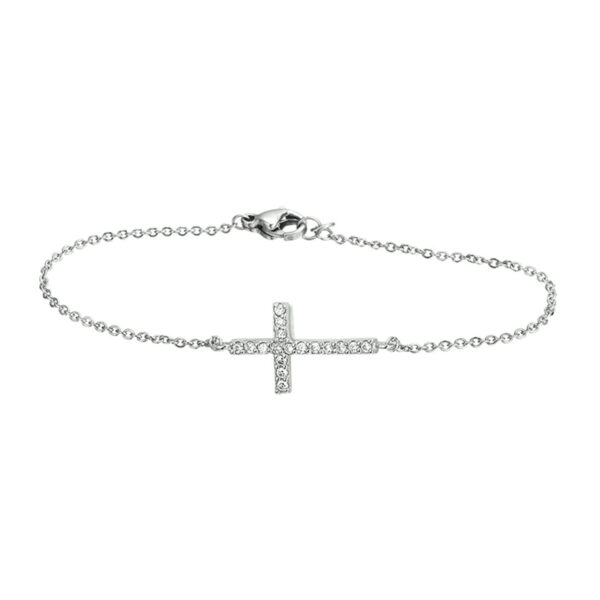 armband kruis zirkonia 15,5 + 2,5 cm zilver gerhodineerd