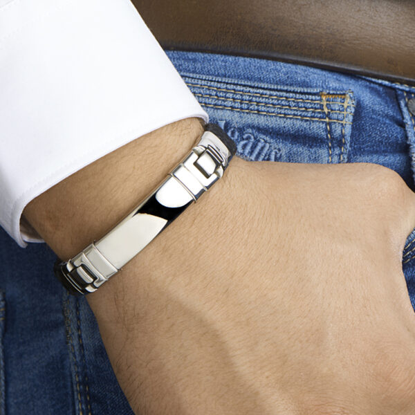 armband leder 14,5 mm 21 cm edelstaal - Afbeelding 2