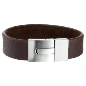 armband leder mat 15 mm 21 cm edelstaal