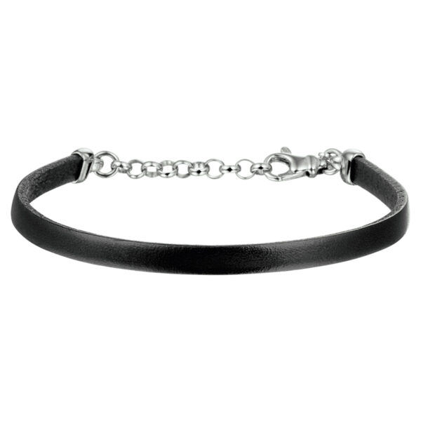 armband leer 5 mm 18 + 3 cm zilver gerhodineerd met rubber/nylon/leer