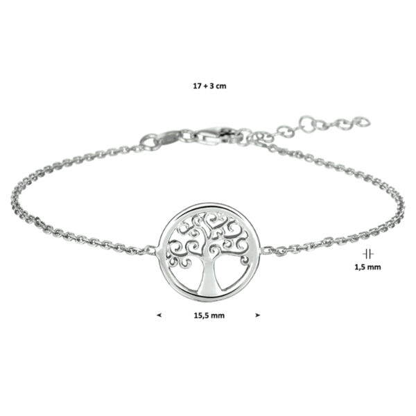 armband levensboom 1,5 mm 17 + 3 cm zilver gerhodineerd - Afbeelding 3