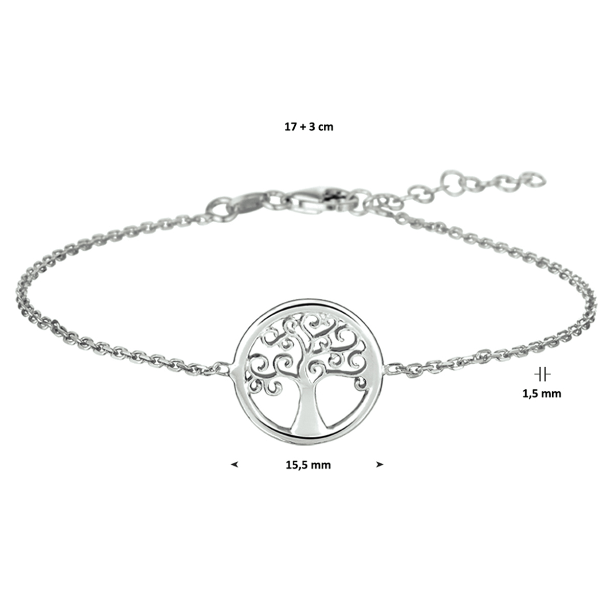 armband levensboom 17 + 3 cm zilver gerhodineerd - Afbeelding 3