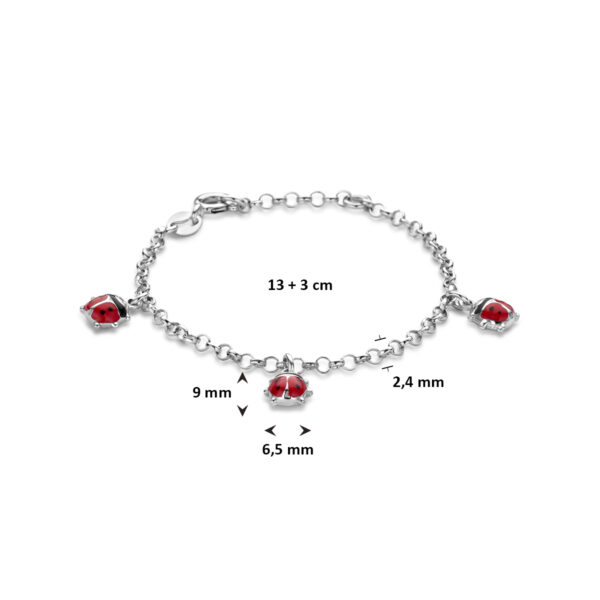 armband lieveheersbeestjes 13 + 3 cm zilver gerhodineerd - Afbeelding 3
