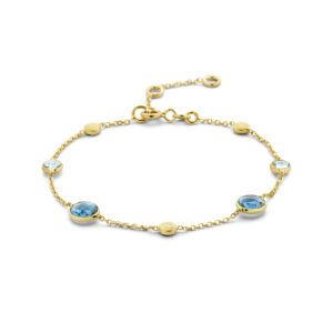 armband london blue en blauw topaas en rondjes 16 - 17,5 - 19 cm 14K geelgoud