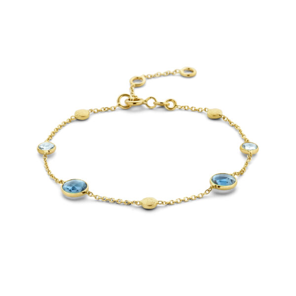 armband london blue en blauw topaas en rondjes 16 - 17,5 - 19 cm 14K geelgoud