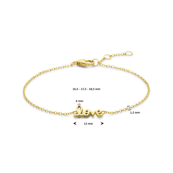 armband love 16,5 - 17,5 - 18,5 cm 3 micron zilver verguld (geel) - Afbeelding 3