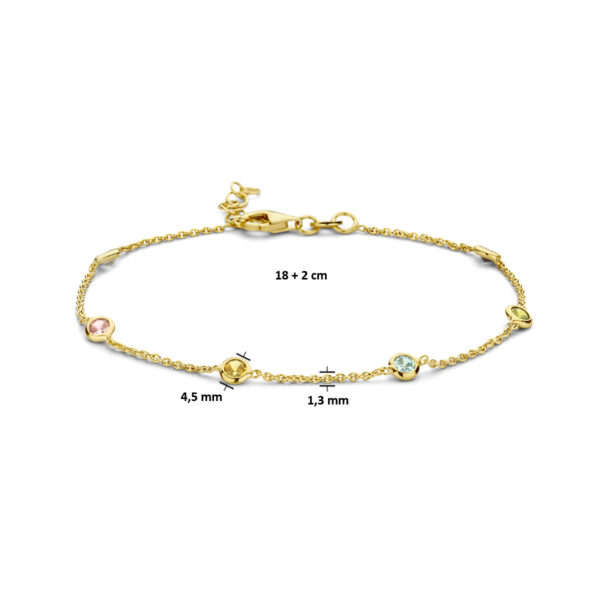 armband meerdere kleuren zirkonia 18 + 2 cm 3 micron zilver verguld (geel) - Afbeelding 3