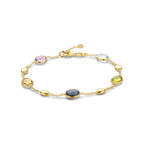 armband natuurlijke kleurstenen 17 – 19 cm 14K geelgoud