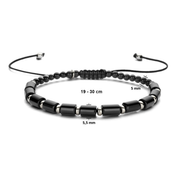 armband onyx 19 - 30 cm zilver gerhodineerd met rubber/nylon/leer - Afbeelding 3