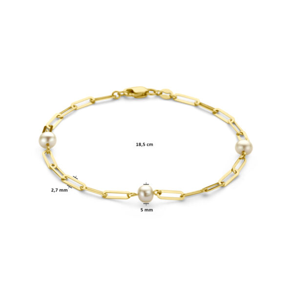 armband paperclip 2,7 mm en parels 18,5 cm 14K geelgoud - Afbeelding 3