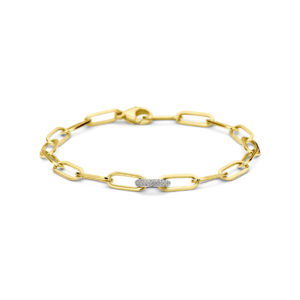 armband paperclip diamant 0.20ct g vsi vierkante buis 7,5 mm 18,5 cm 18K bicolor goud geel/wit