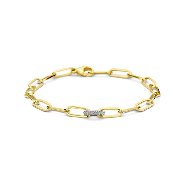 armband paperclip diamant 0.20ct g vsi vierkante buis 7,5 mm 18,5 cm 18K bicolor goud geel/wit