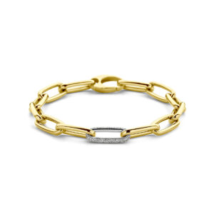 armband paperclip diamant 0.34ct g vsi half ronde buis 7,4 mm 19,5 cm 18K bicolor goud geel/wit