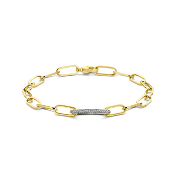 armband paperclip diamant 0.34ct g vsi vierkante buis 7,5 mm 18 cm 18K bicolor goud geel/wit